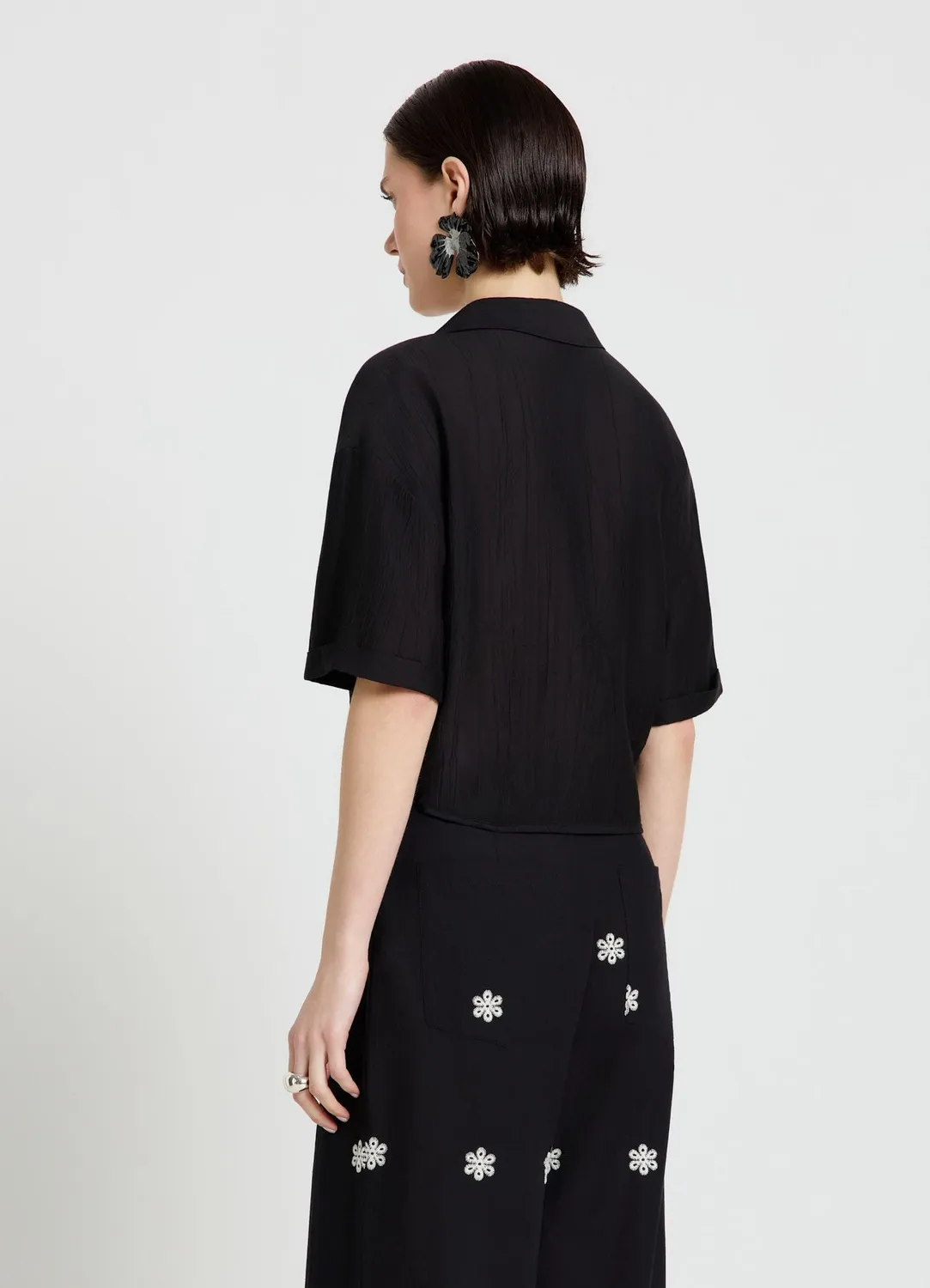 Calliope chemise femme unie à nœud manches courtes