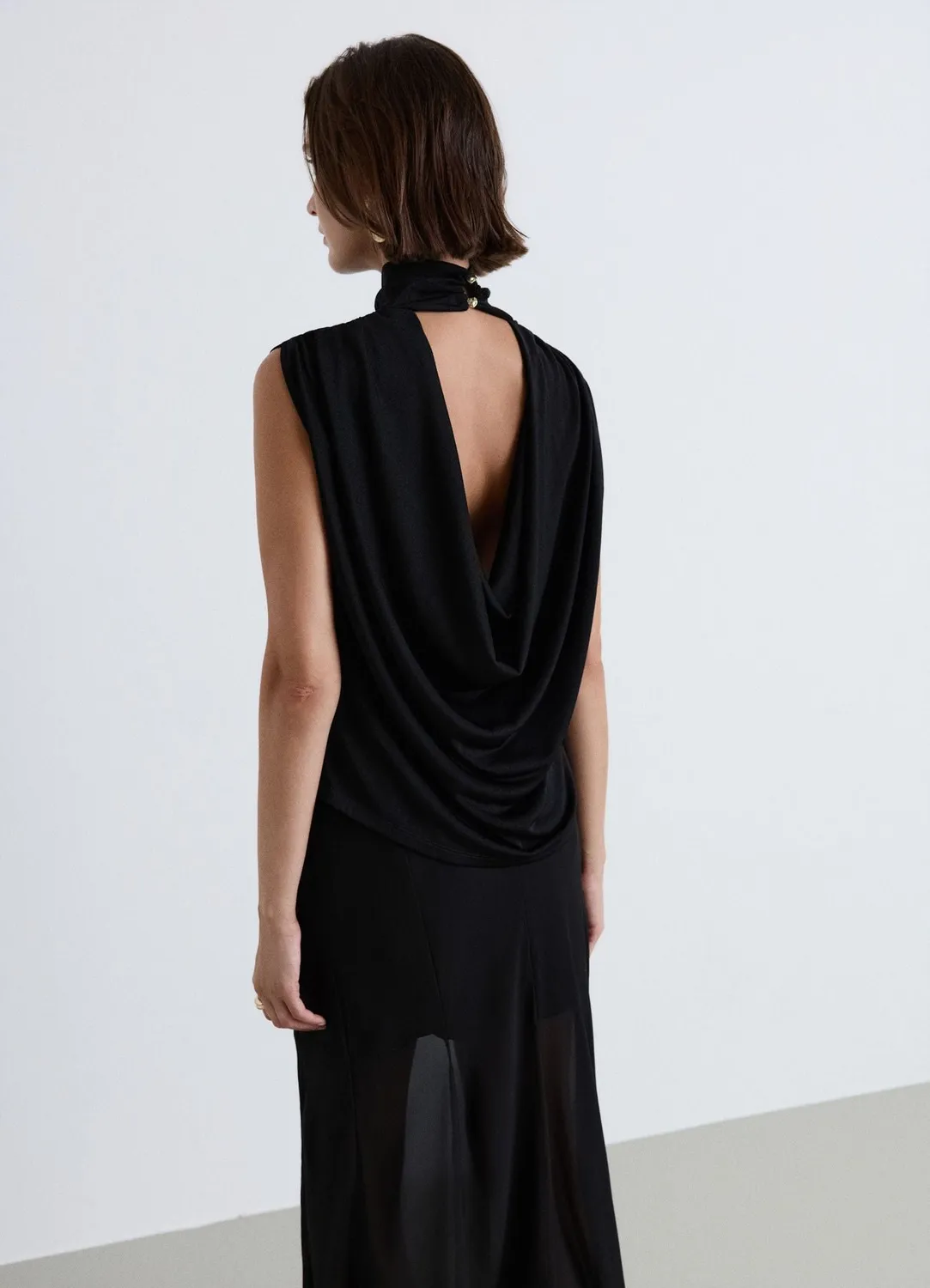Calliope top col montant dos nu drapé femme
