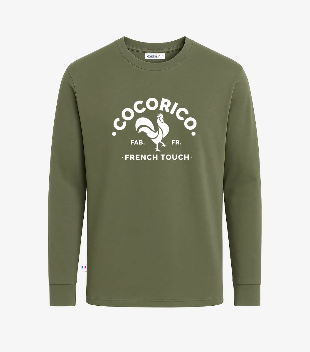 Cocorico Coq Français t-shirt manches longues kaki coton