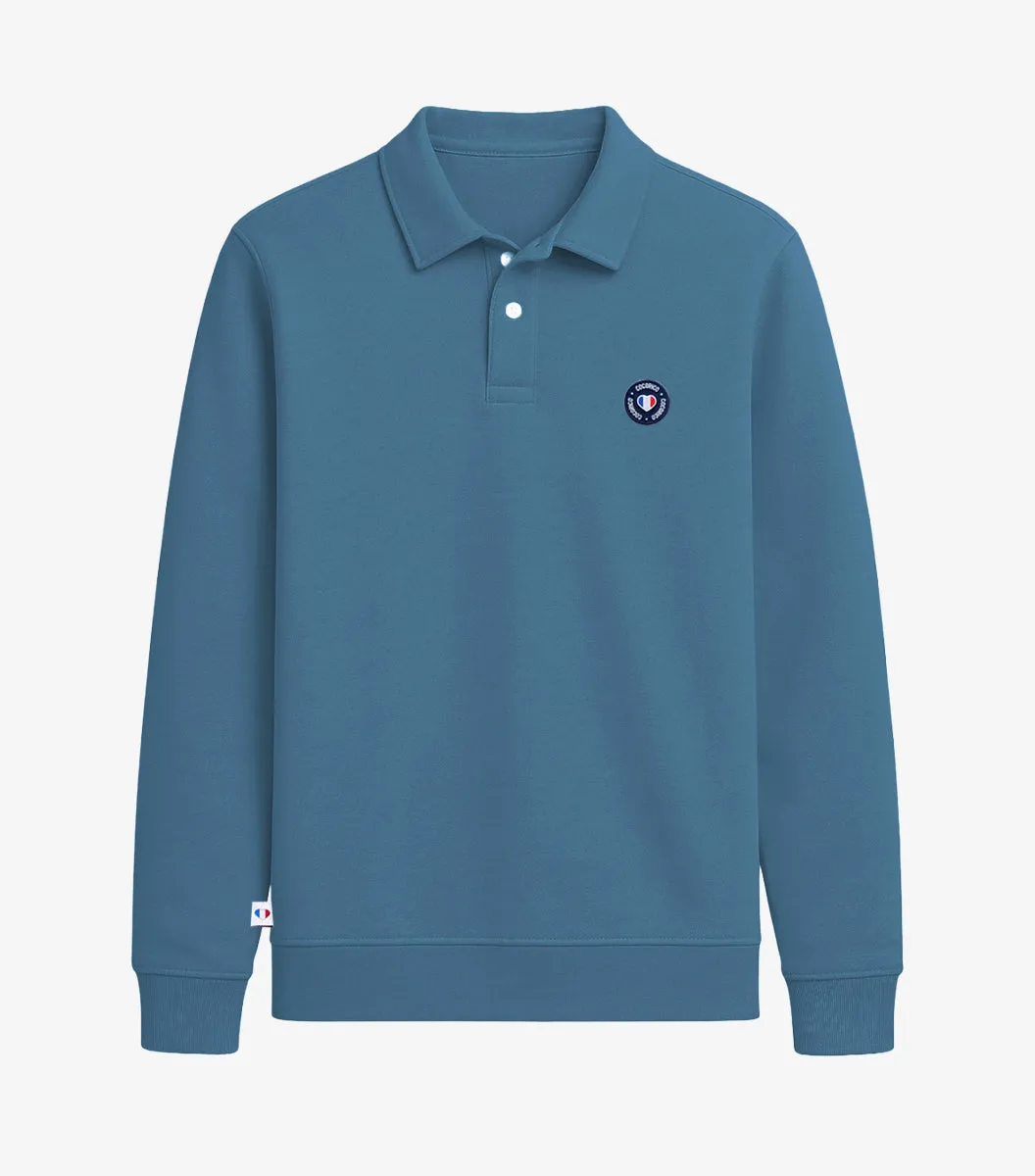 Cocorico Blason sweat polo homme azur coton molleton