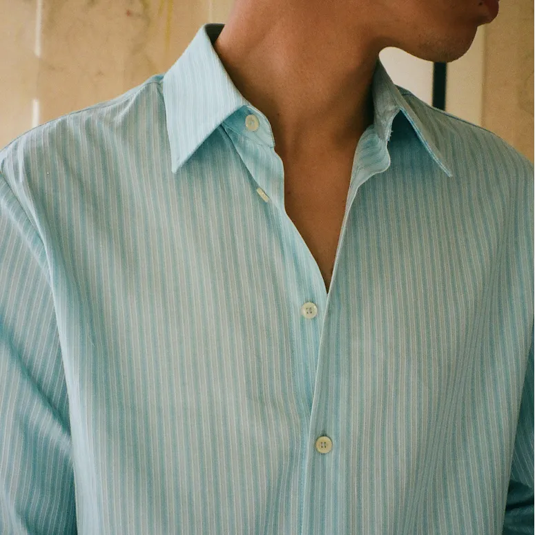 Erevan Elton Rayures Aqua chemise coton rayée
