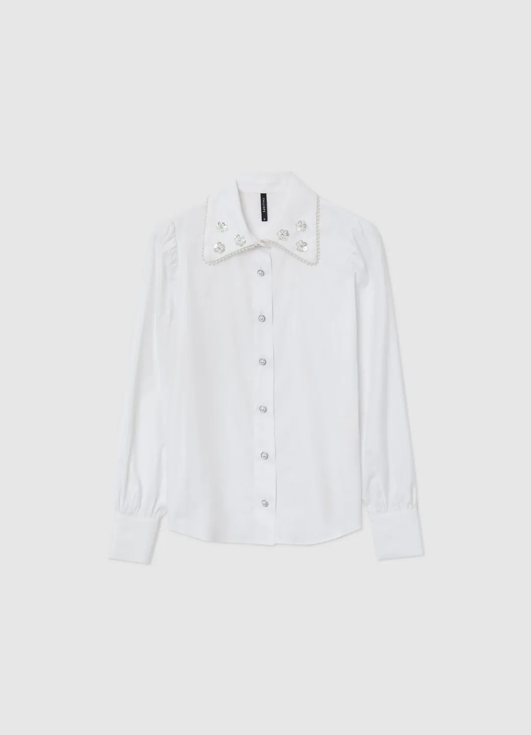 Calliope Colletto chemise femme perles manches longues