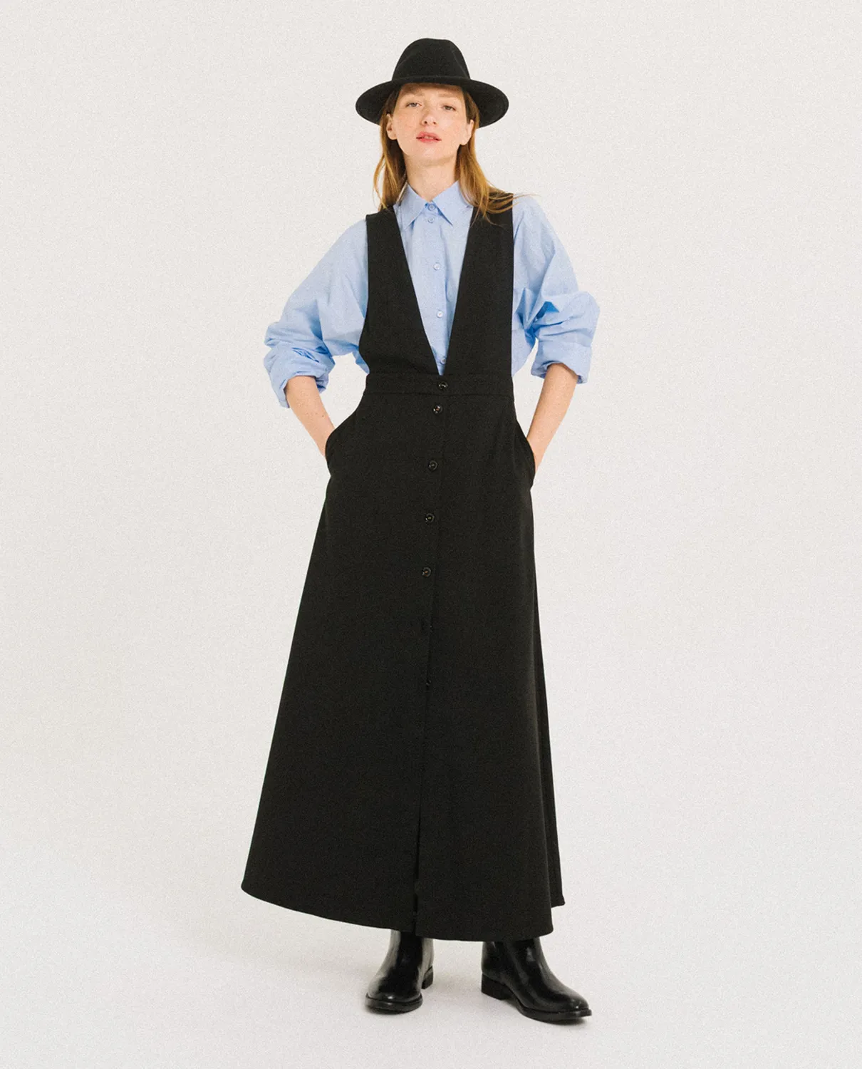 Tinsels Fatou robe chasuble noir gabardine