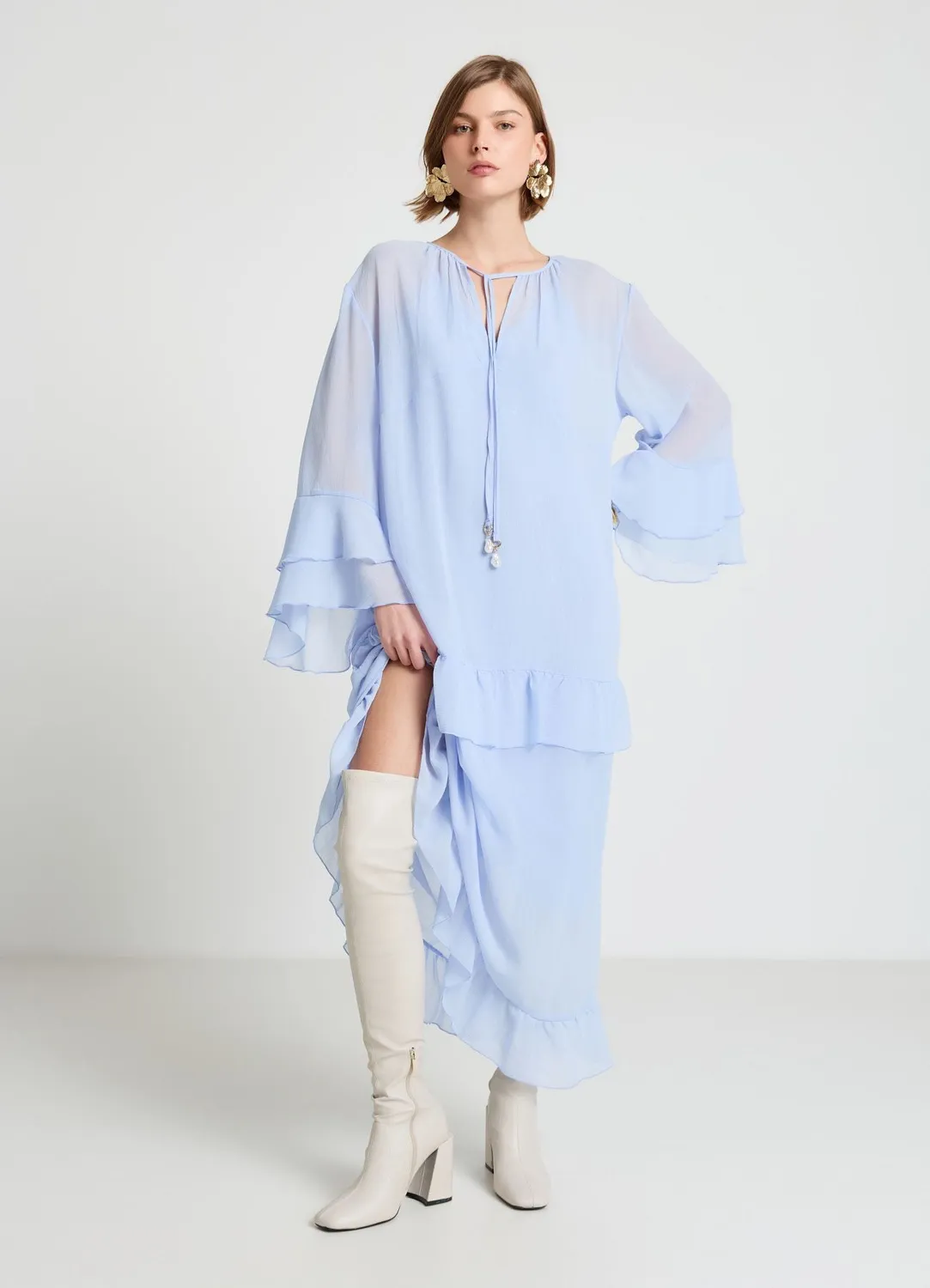 Calliope robe longue femme volants col V
