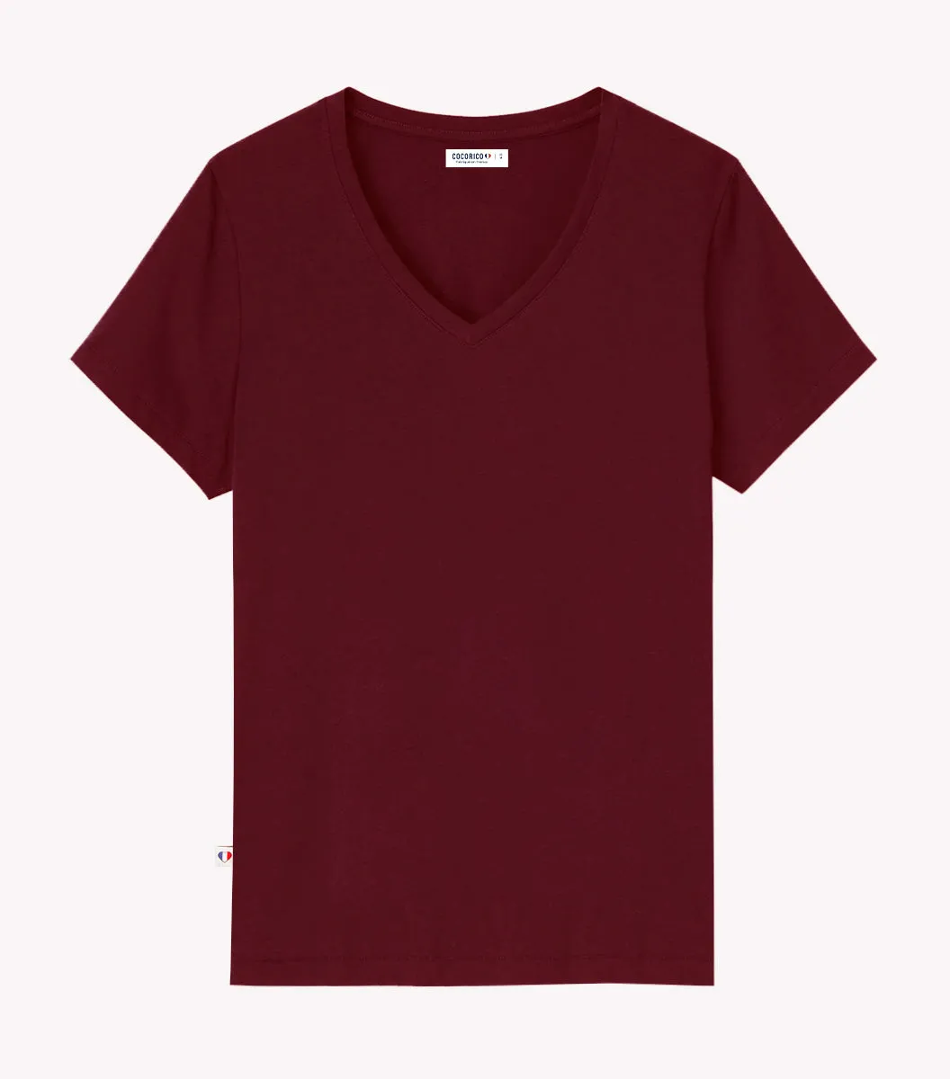 Cocorico Intemporel t-shirt col V femme bordeaux coton