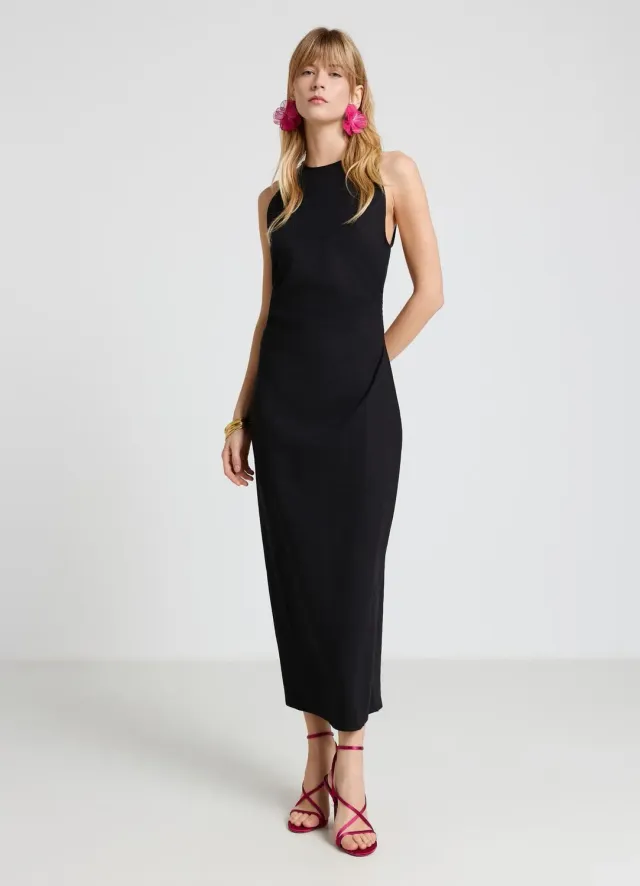 Calliope Atelier robe fourreau longue ruchée sans manches