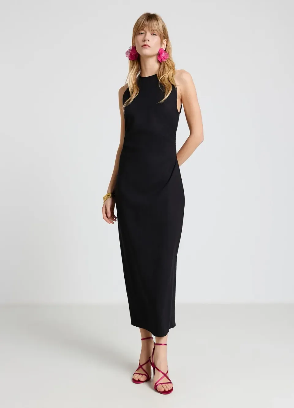 Calliope Atelier robe fourreau longue ruchée sans manches