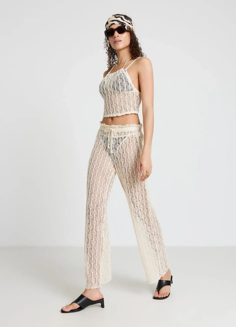 Calliope pantalon long dentelle femme taille elastiquee ajoure