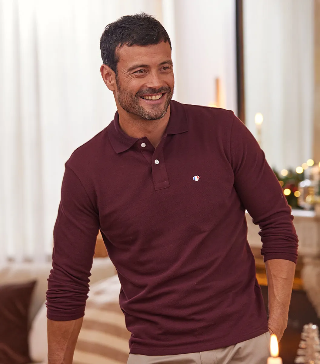 Cocorico Iconique Polo Manches Longues Homme Bordeaux piqué