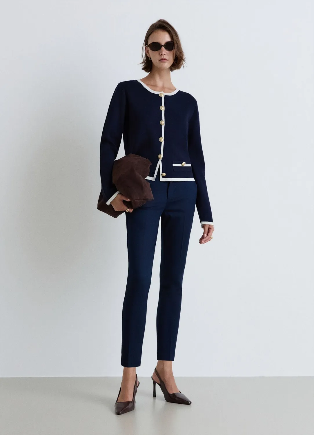 Calliope cardigan femme boutons bijou liseré contraste
