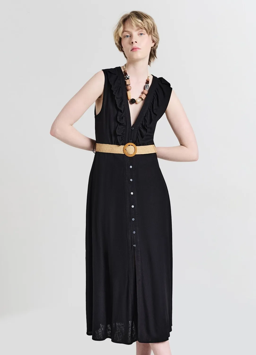 Calliope Robe chemisier volants ceinture robe femme