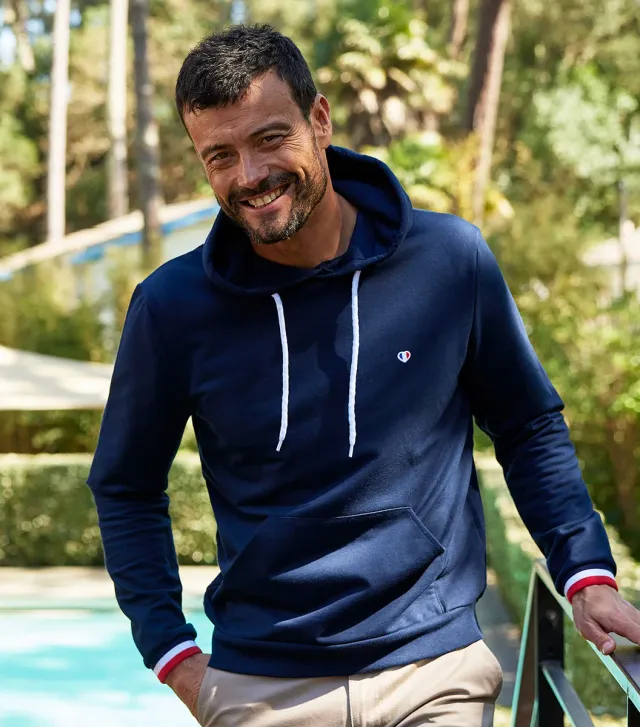 Cocorico Iconique sweat capuche homme marine coton