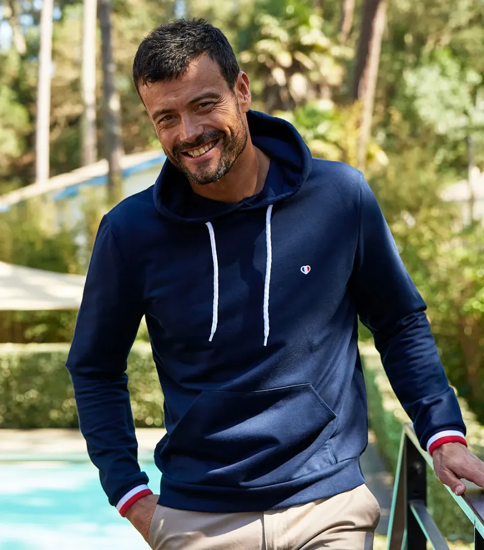 Cocorico Iconique sweat capuche homme marine coton