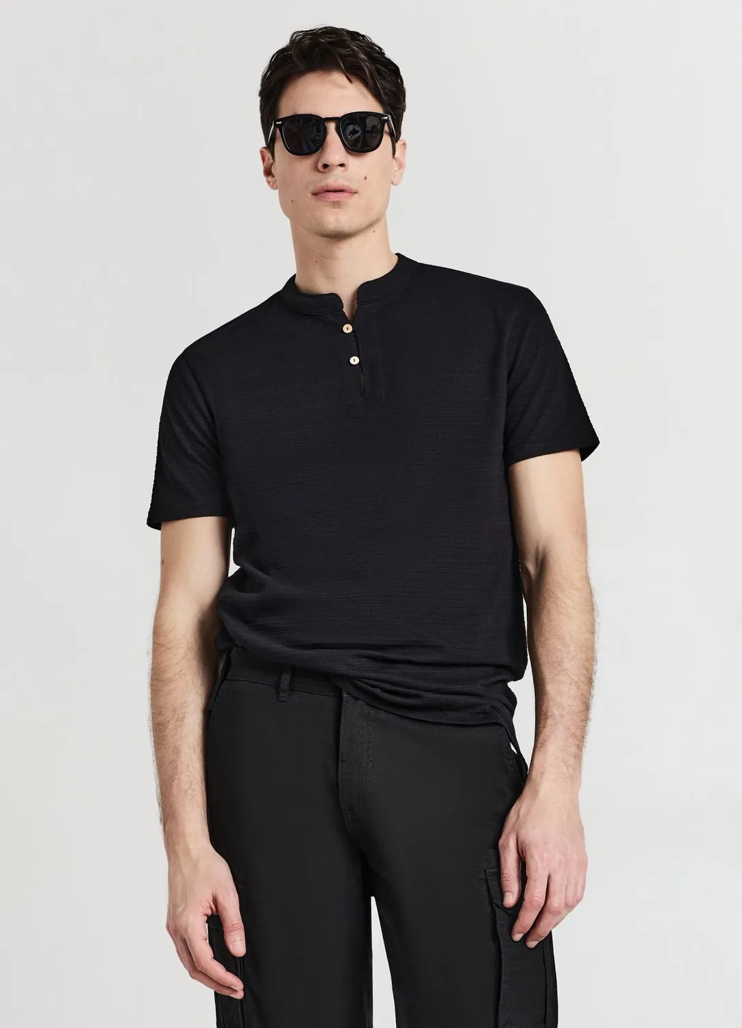 Calliope t-shirt homme coton col coréen uni