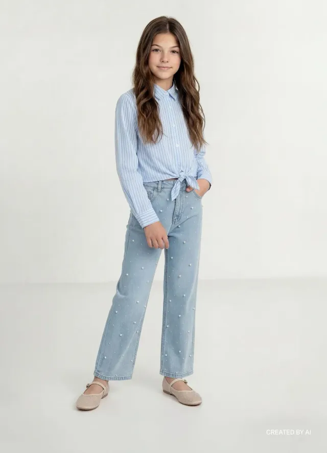 Calliope chemise crop rayures fille à nœud