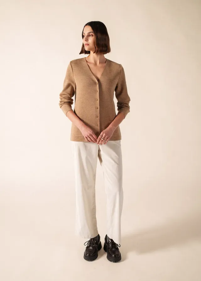 Saint James Blainville gilet beige foncé laine col V