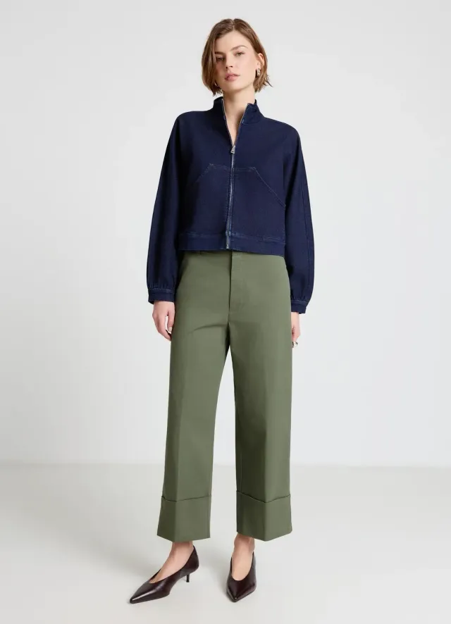 Calliope sweat zippé femme col montant effet denim