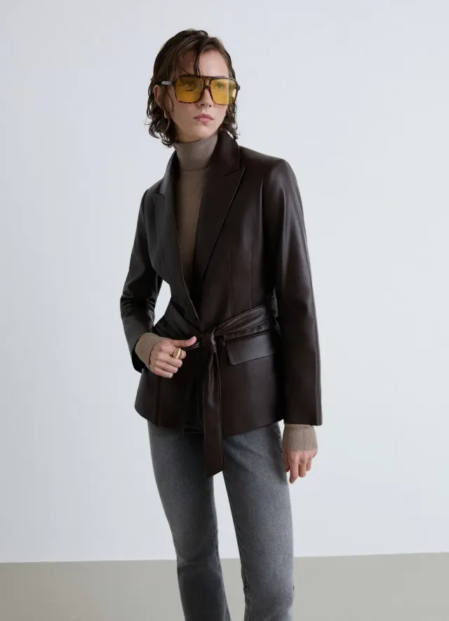 Calliope veste effet cuir ceinture femme blazer