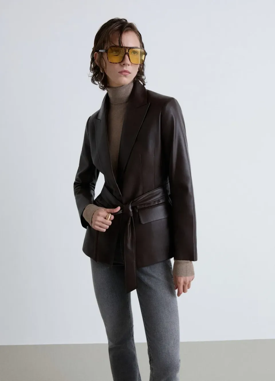 Calliope veste effet cuir ceinture femme blazer