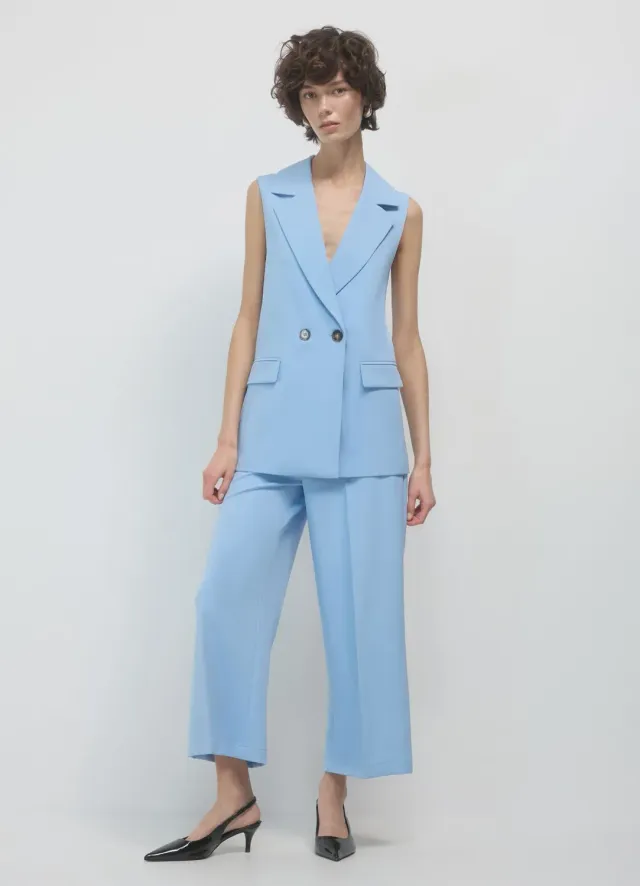 Calliope Palazzo Cropped pantalon large femme uni coupe regular