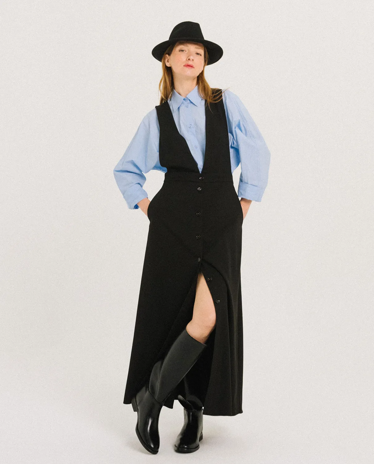 Tinsels Fatou robe chasuble noir gabardine