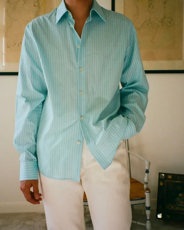 Erevan Elton Rayures Aqua chemise coton rayée