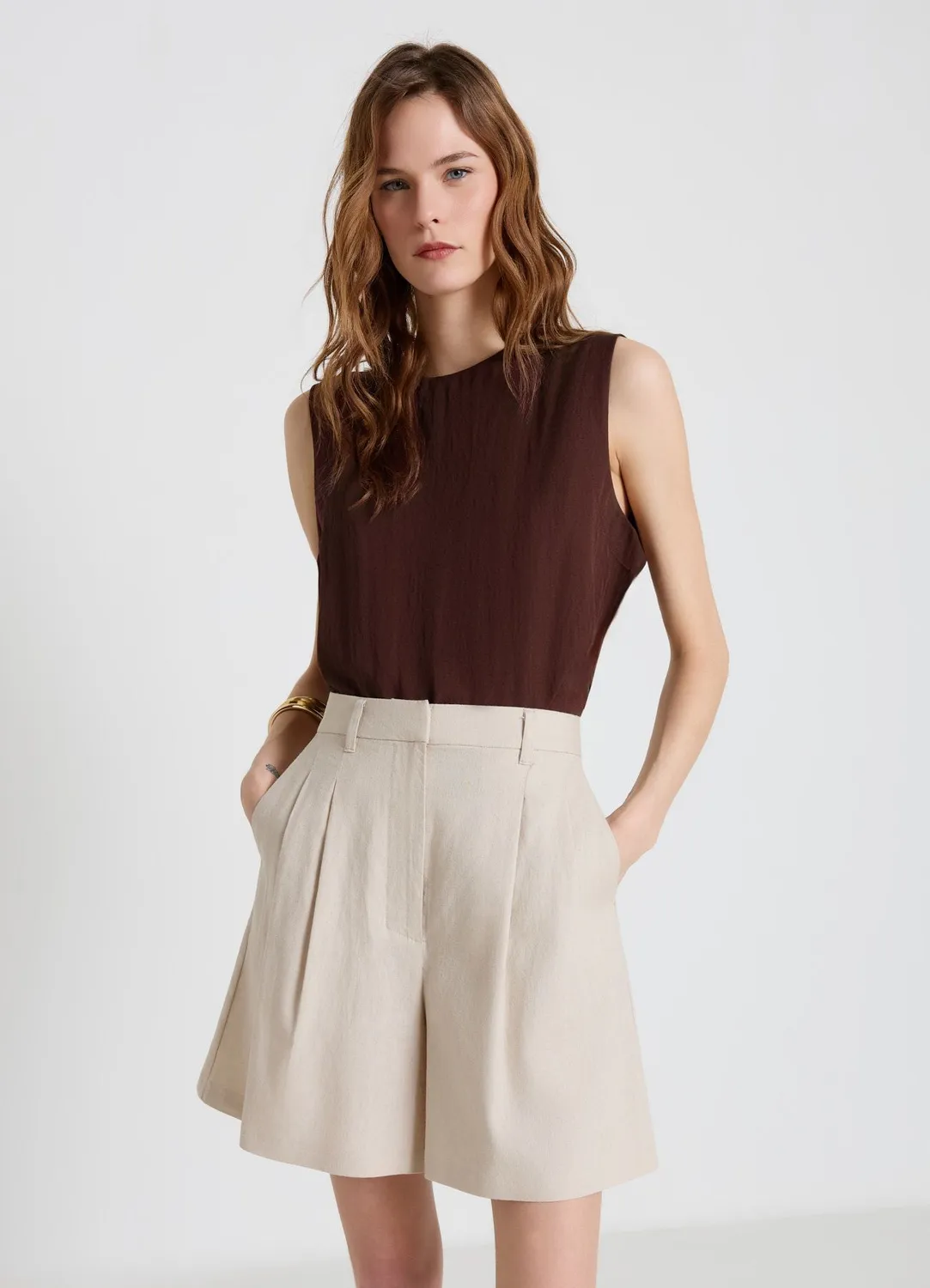 Calliope bermuda femme lin taille haute
