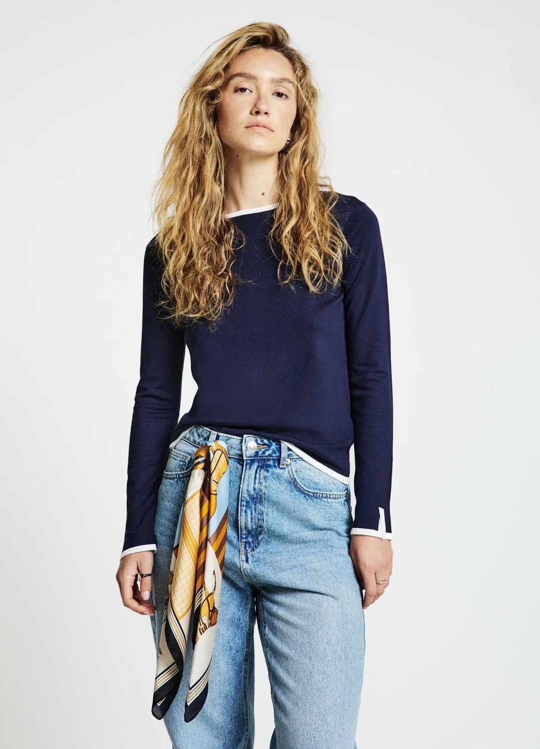Calliope pull col rond femme profils contraste uni