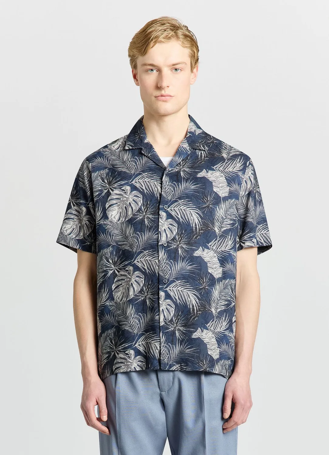 Calliope Chemise bowling homme feuilles manches courtes