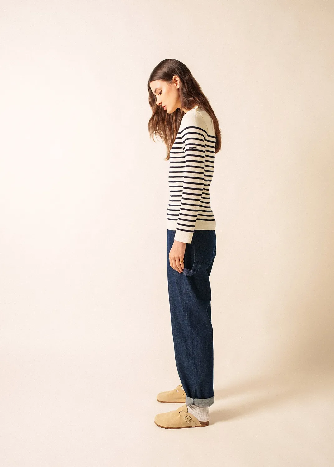 Saint James Marée pull marin écume navy laine