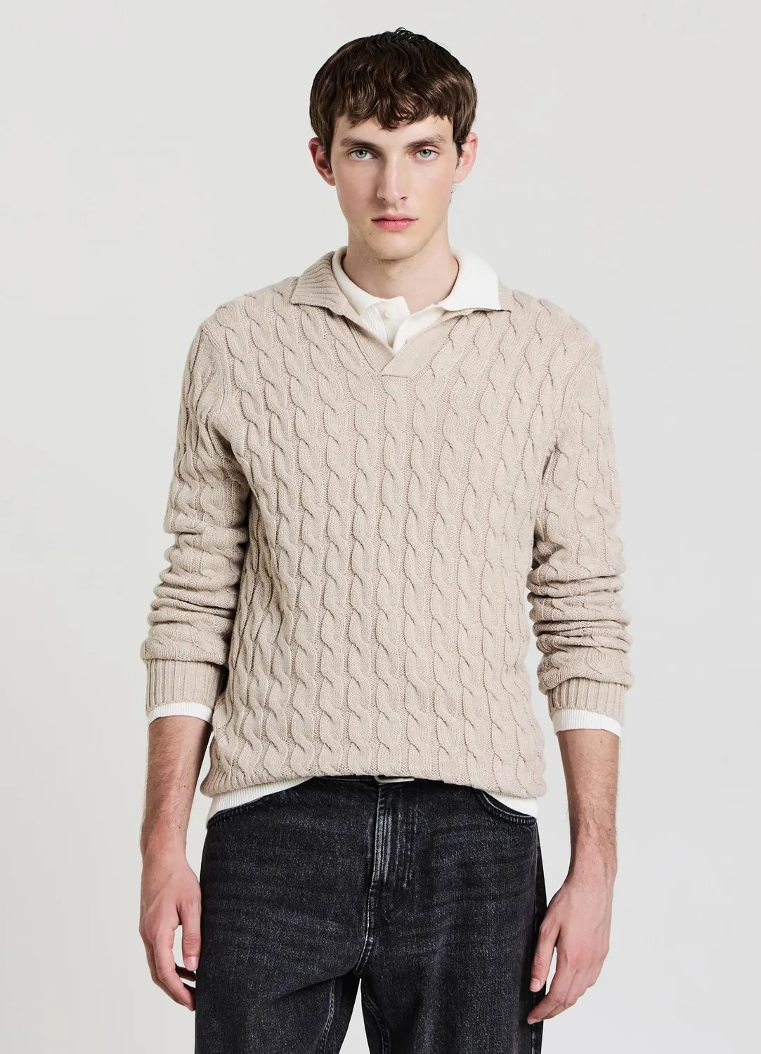 Calliope Pull torsades homme L col derby uni