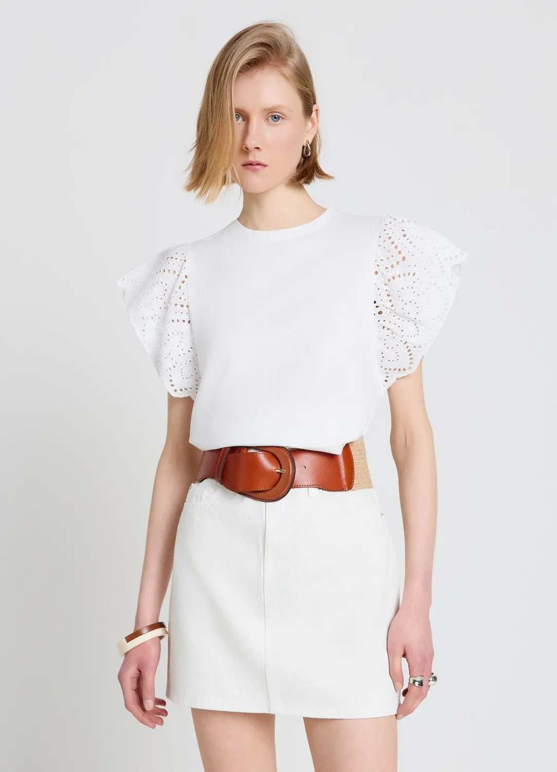 Calliope t-shirt femme manches à volants sangallo