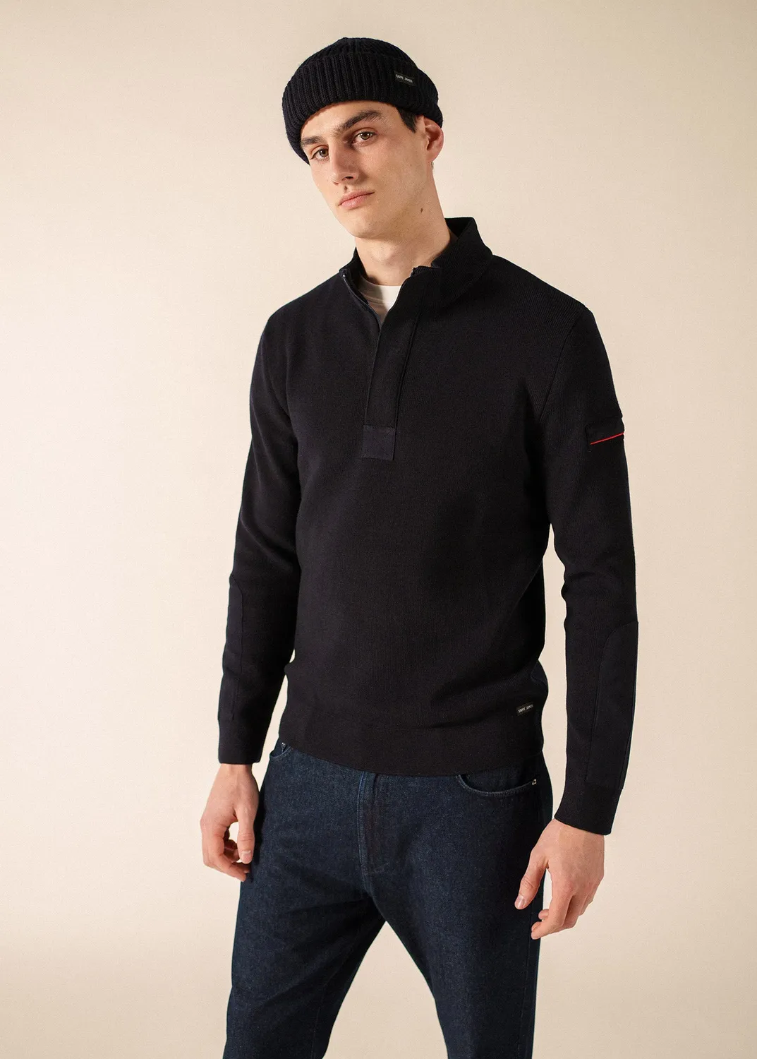 Saint James Loup de mer pull navy laine col montant