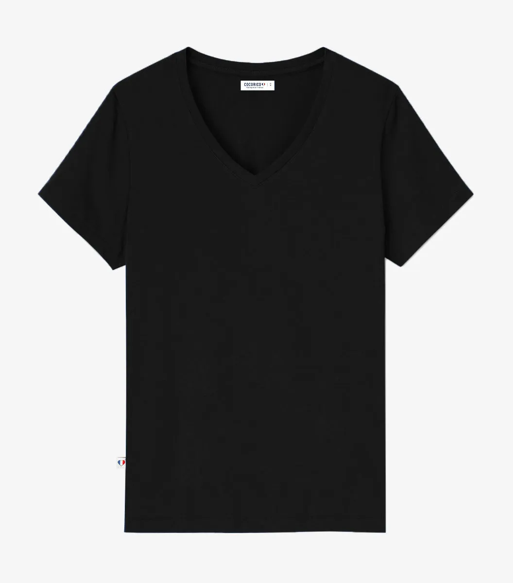 Cocorico Intemporel t-shirt col V femme noir coton