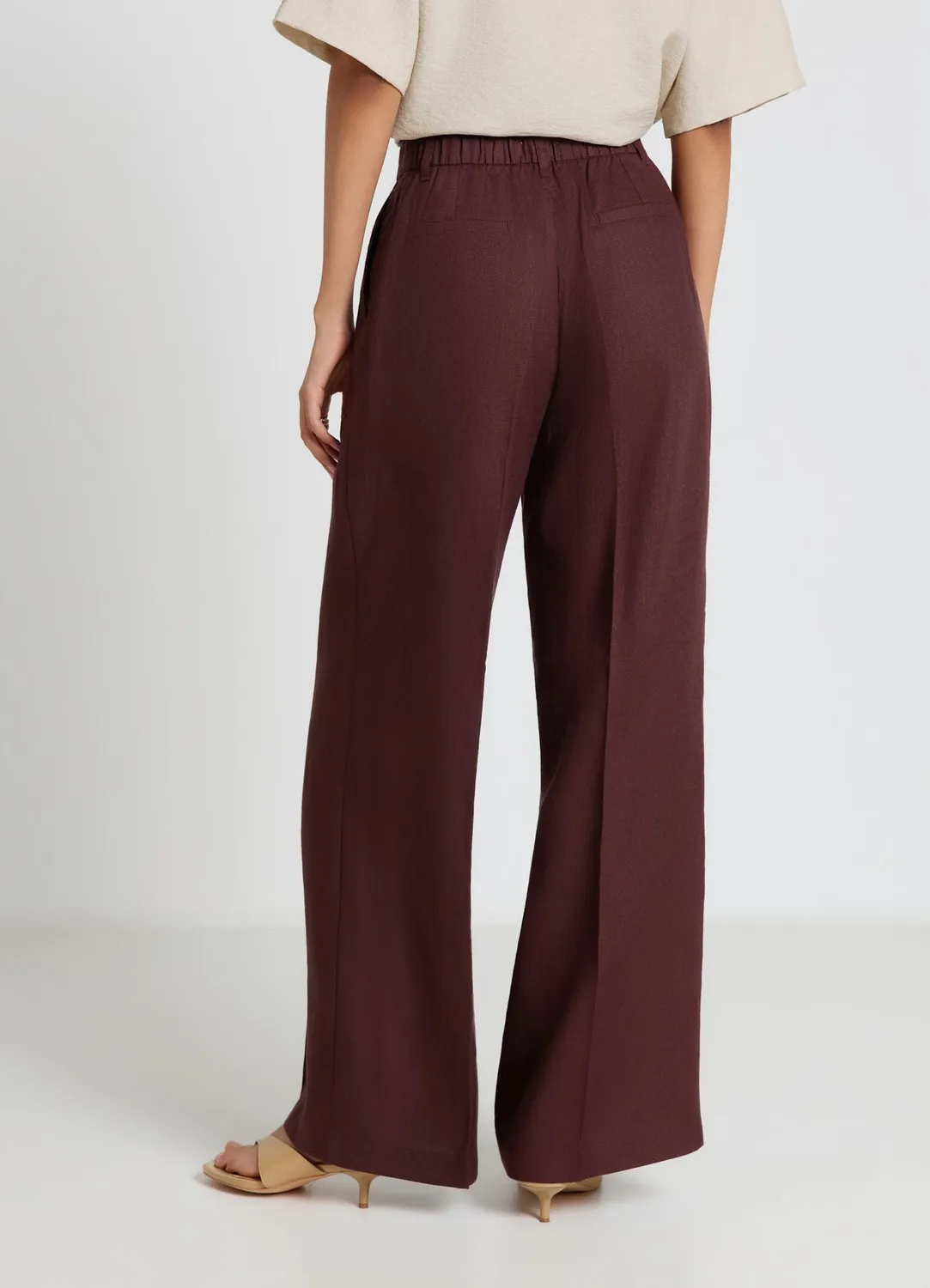 Calliope pantalon palazzo lin femme taille haute uni