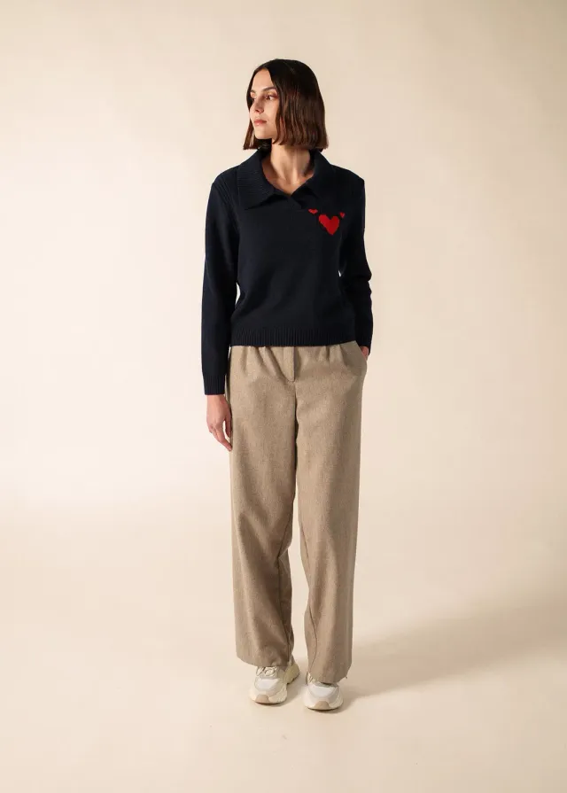 Saint James Portune pull col vareuse navy tulipe laine