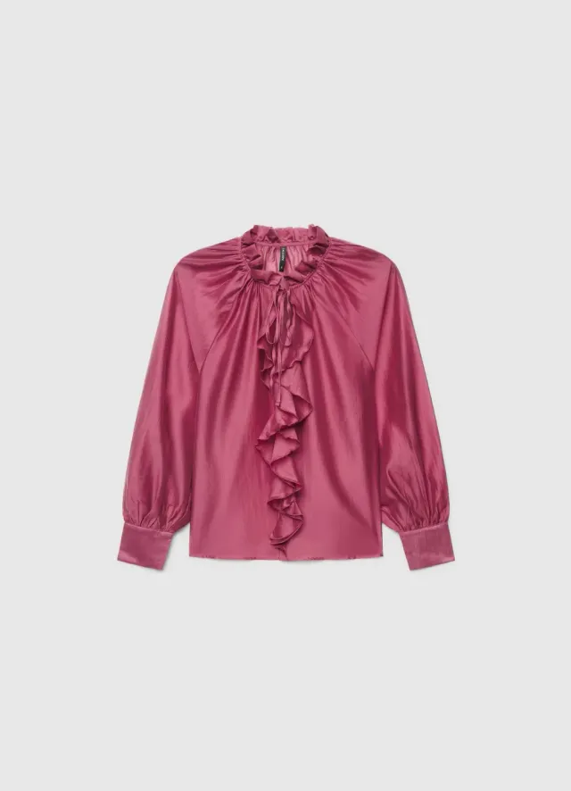 Calliope Chemise volants femme col haut lacets
