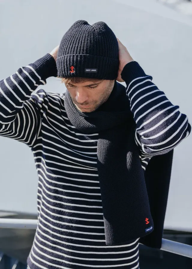 Saint James Laplace bonnet navy laine ancre dorée