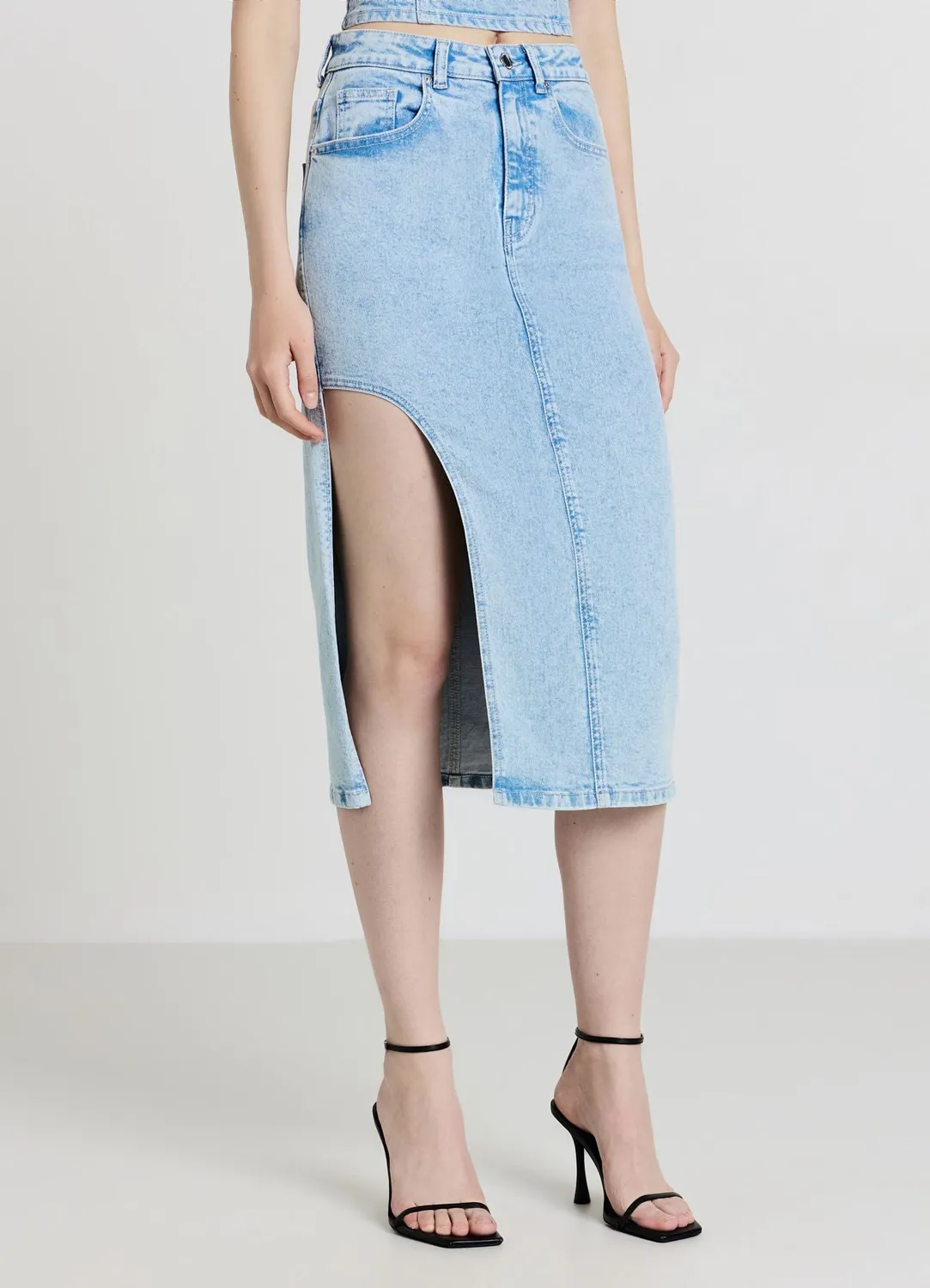 Calliope jupe midi denim fendue femme regular
