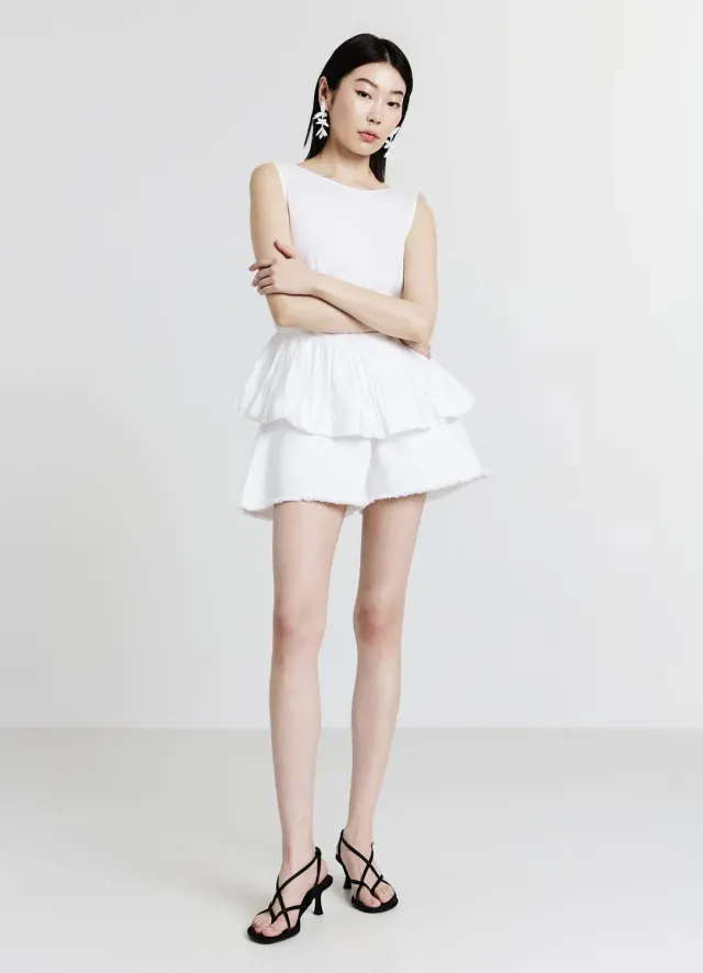 Calliope Top peplum ballon femme coton uni