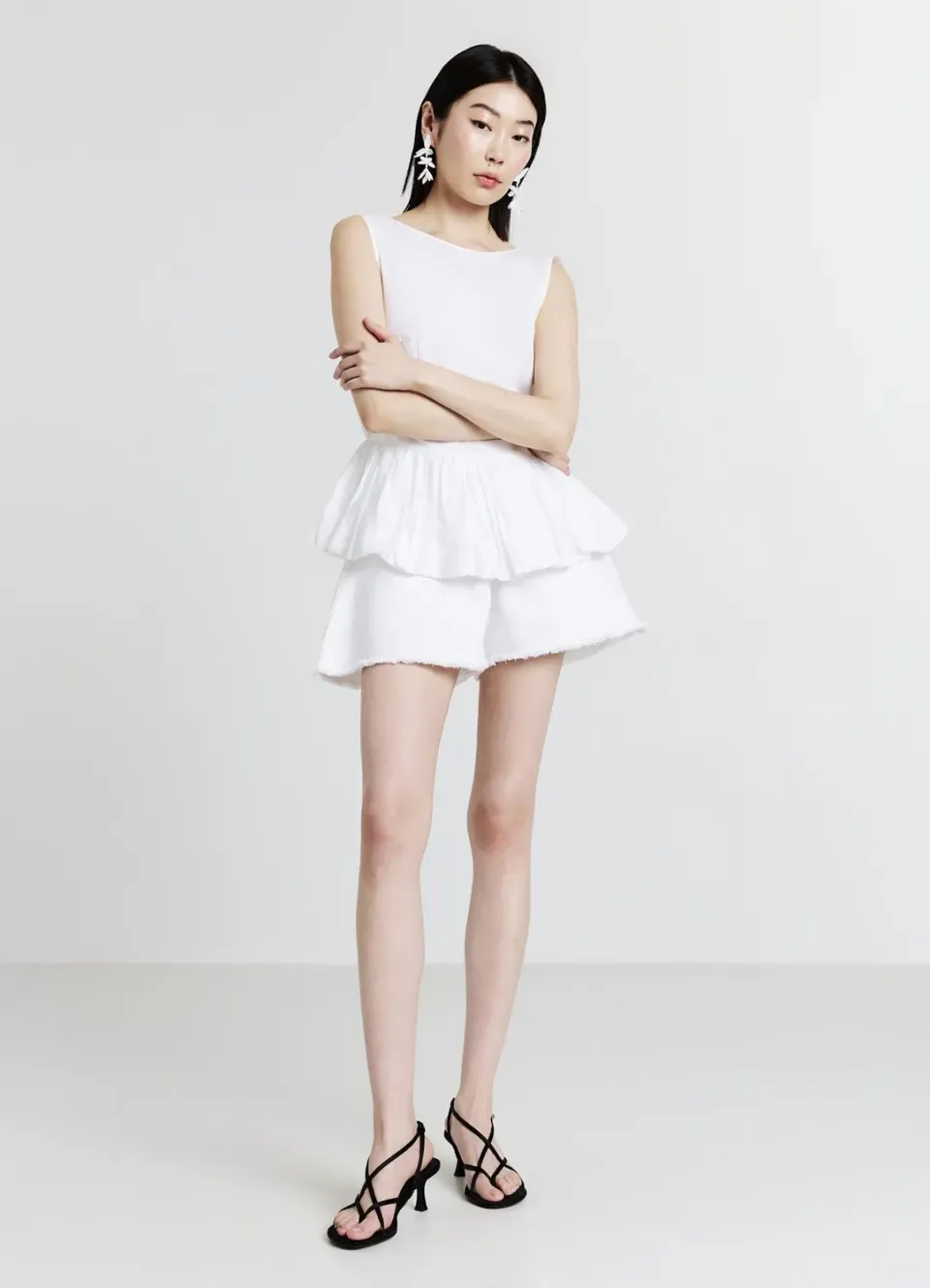 Calliope Top peplum ballon femme coton uni