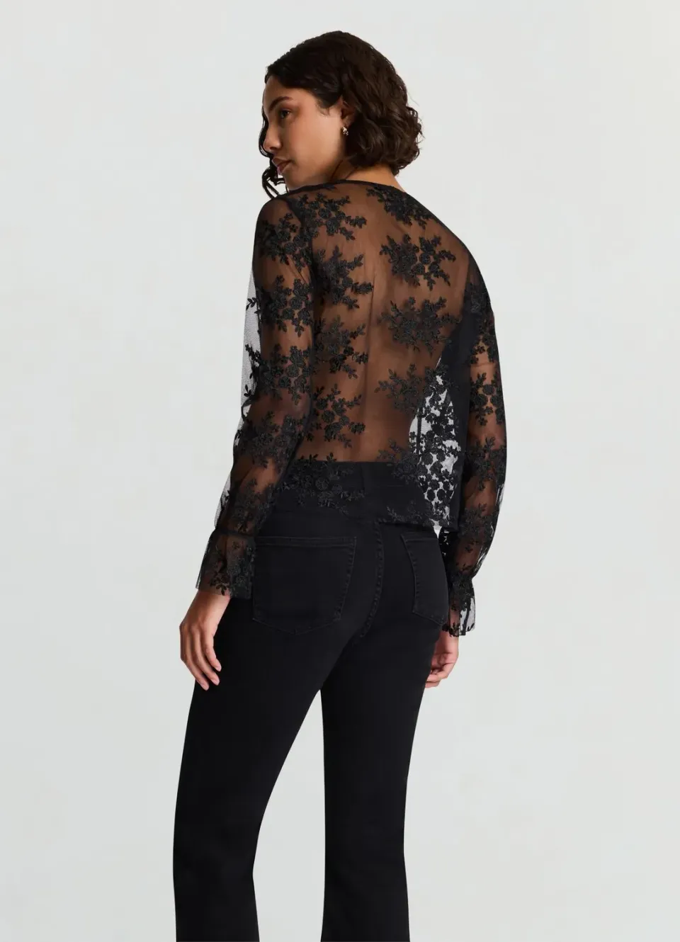 Calliope Blouse femme dentelle transparente volants