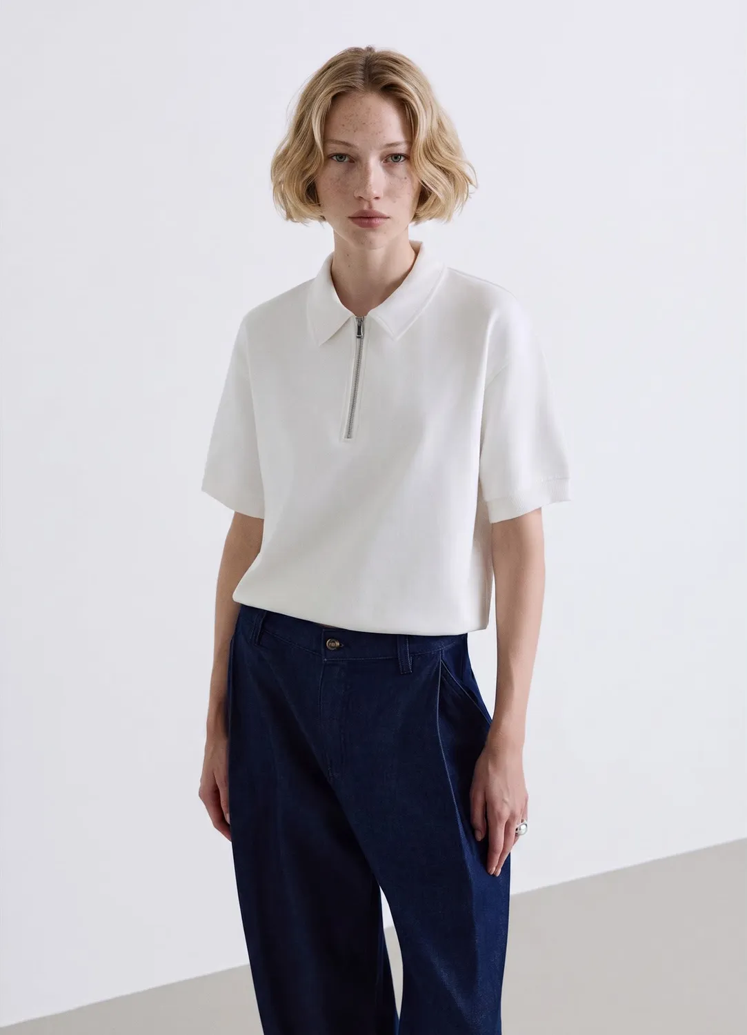 Calliope polo femme zippé manches courtes uni