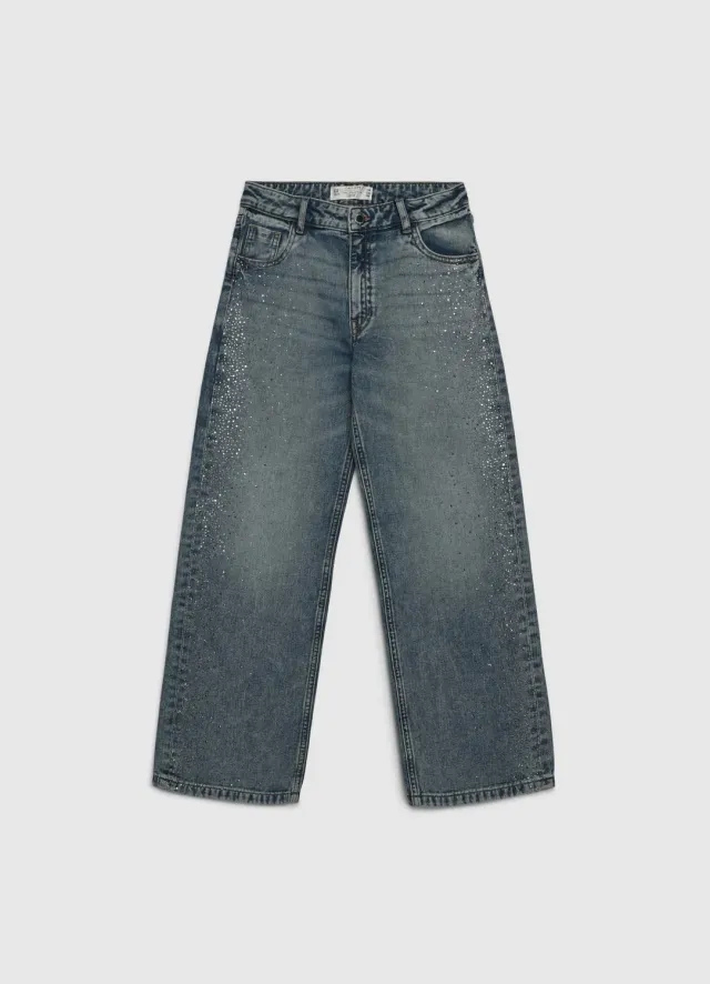 Calliope Jeans wide leg strass jean fille coupe large