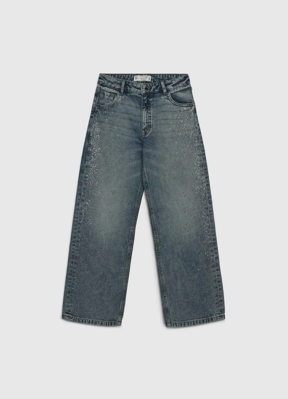 Calliope Jeans wide leg strass jean fille coupe large