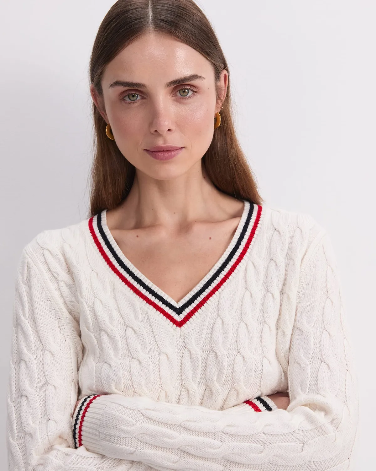 SportsCraft Merino Cable pull col V laine extra-fine femme