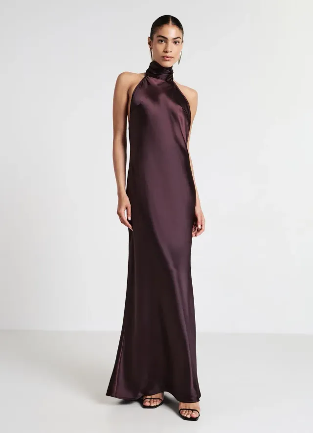 Calliope Atelier robe longue halterneck satin femme unie