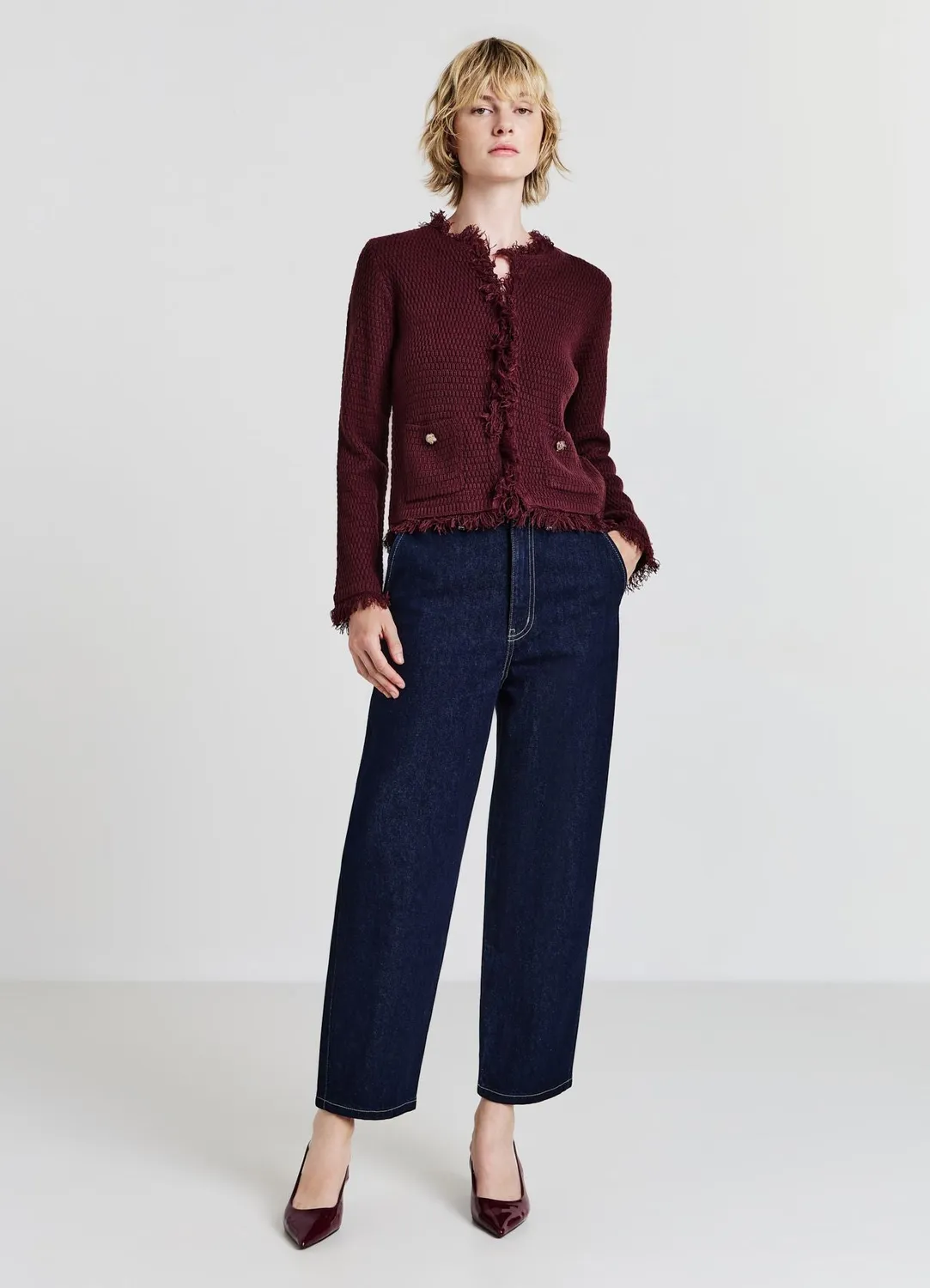 Calliope cardigan franges femme col rond poches