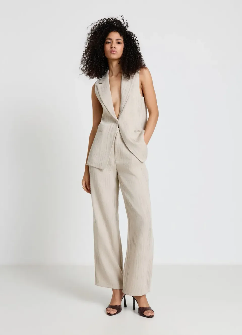 Calliope pantalon palazzo uni femme taille haute
