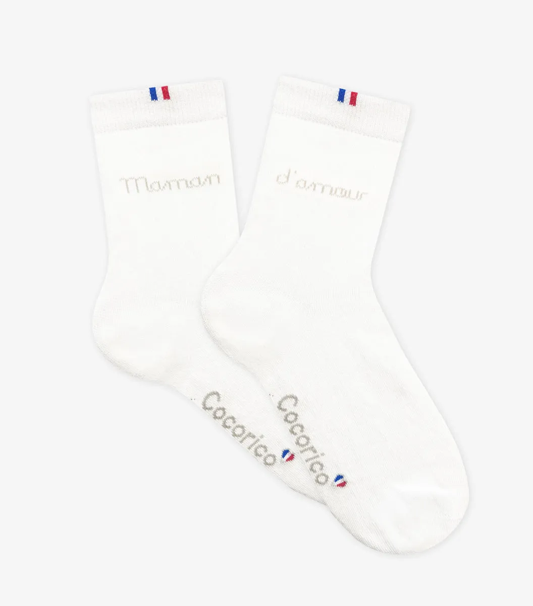 Cocorico Maman d'Amour chaussettes femme blanc coton
